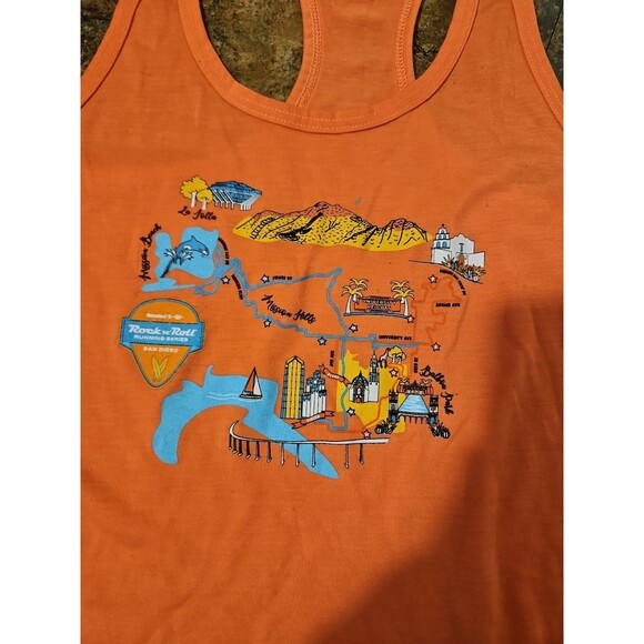 Brooks Distance Graphic Tank Women's Run Happy XS Orange Racerback (A184) - Picture 2 of 8